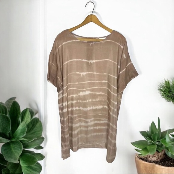 PUREJILL Silk Fawn Ombre Tye Dye Beachy Short Sleeve Popover Boho Tunic - Picture 4 of 13